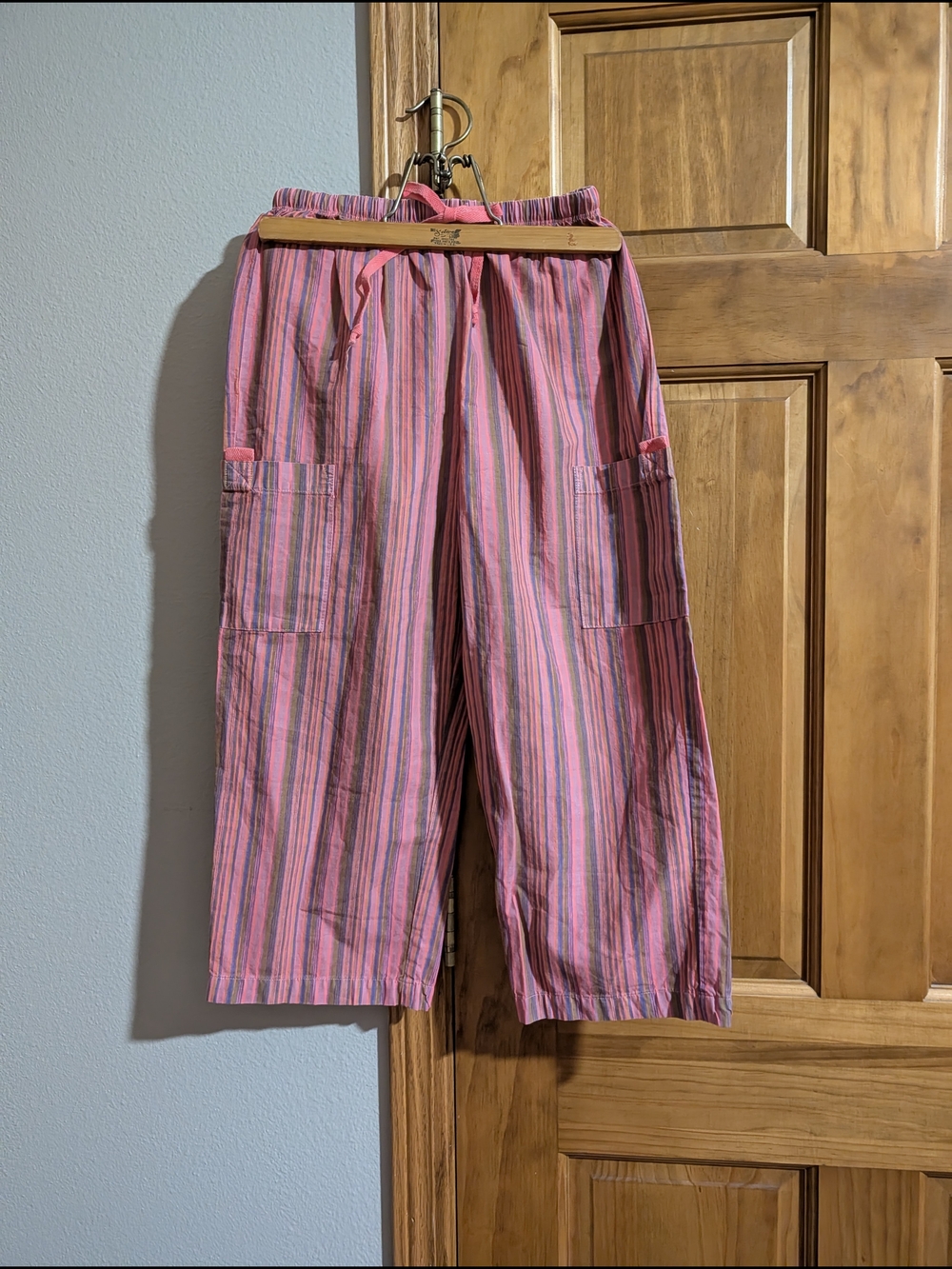 fresh produce Pink and Gray Striped Pull-On Capri Pants